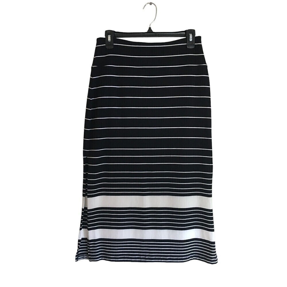 Athleta Midi Skirt Women's Size Small Black White Stripe Tencel Lyocell Stretch
